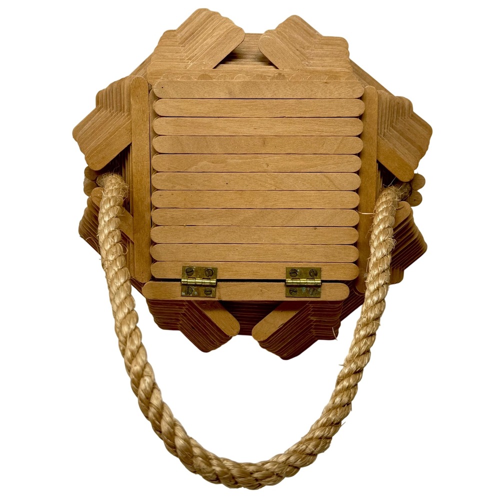 Popsicle Stick‎ Tramp Art Box Bag Novelty Wood Purse Handmade Basket Storage - Picture 5 of 9